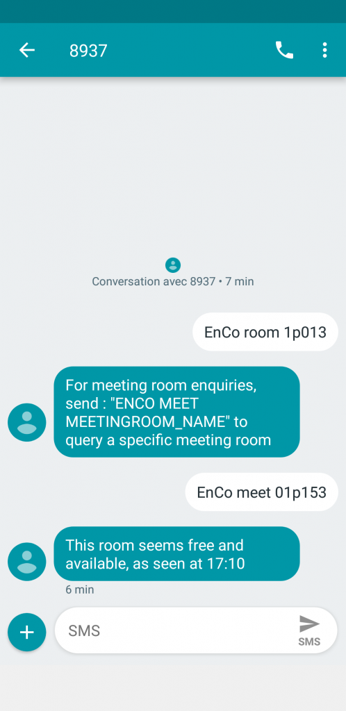 SMS bot for meeting rooms