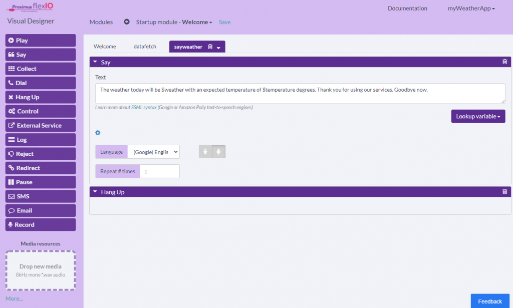The action blocks from our last weather voicebot module