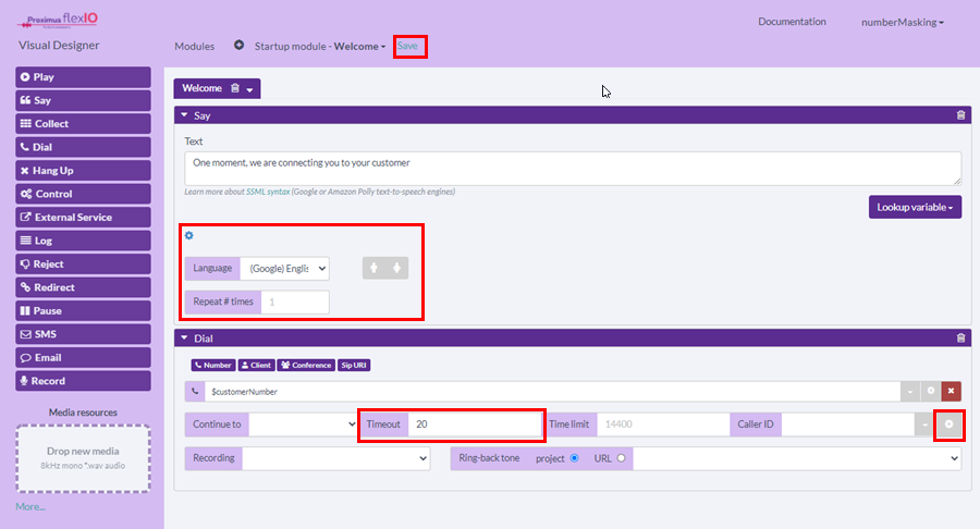 Number Masking application in the FlexIO Visual Designer