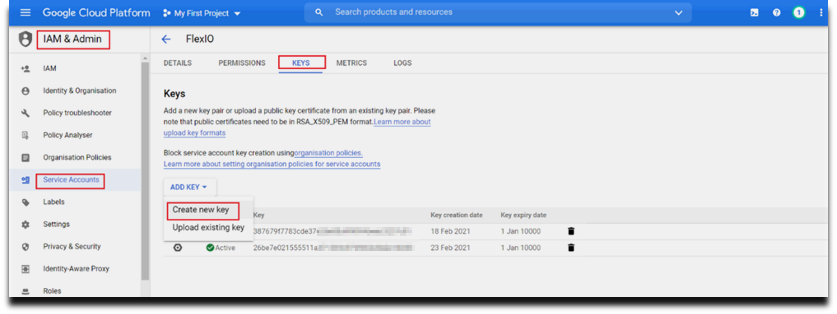 Completing the Google service account and credentials