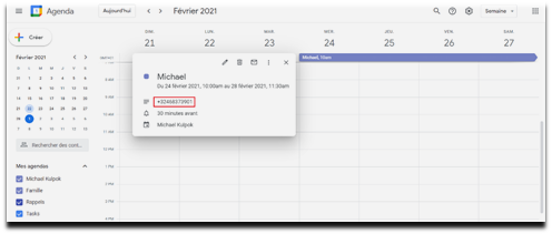 Google calendar events